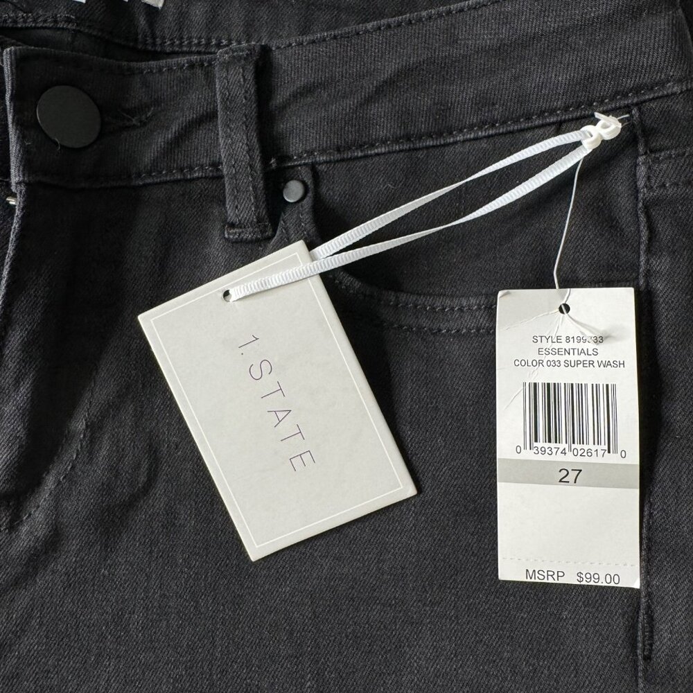 1.STATE Frayed Released Hem Skinny Black Jeans Womens Size 27 Super Wash Denim - Picture 7 of 12